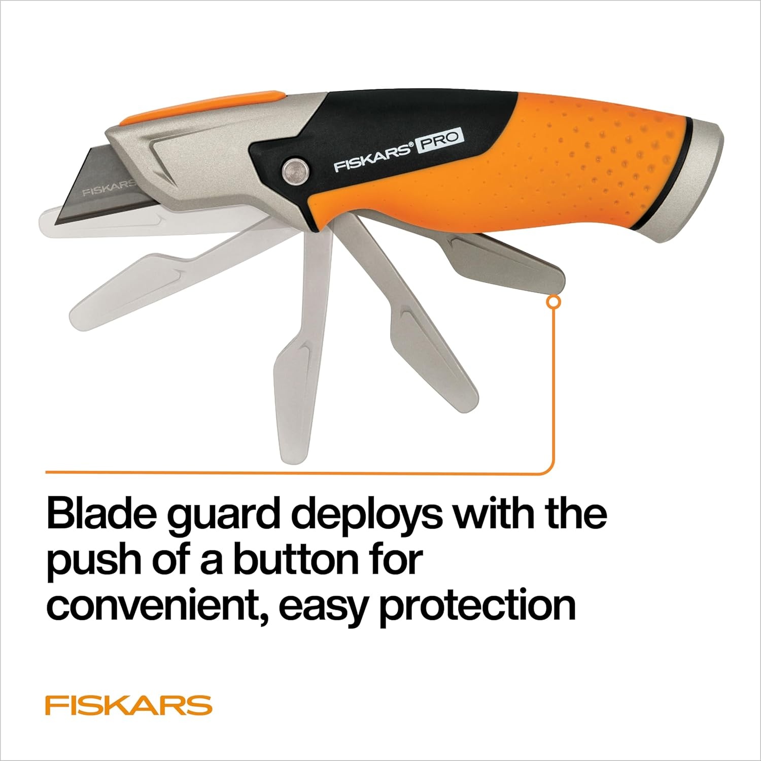 Fiskars Pro Retractable Utility Knife, Heavy Duty Box Cutter with CarbonMax Long-lasting Snap Blade, and Easy Hinge Open with Quick Blade Change and Storage, Orange/Black(Fixed Utility Knife)