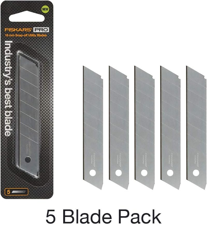 FIskars Pro Utility Knife Replacement Blades, 25mm Snap-Off Carbon Ax Blades, Pack of 5(18 mm 5 Pack)