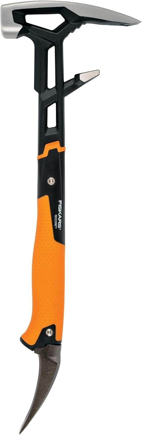 Fiskars IsoCore Wrecking Bar, Board Bender Shock Absorbing Hammer and Crowbar, 18-Inch
