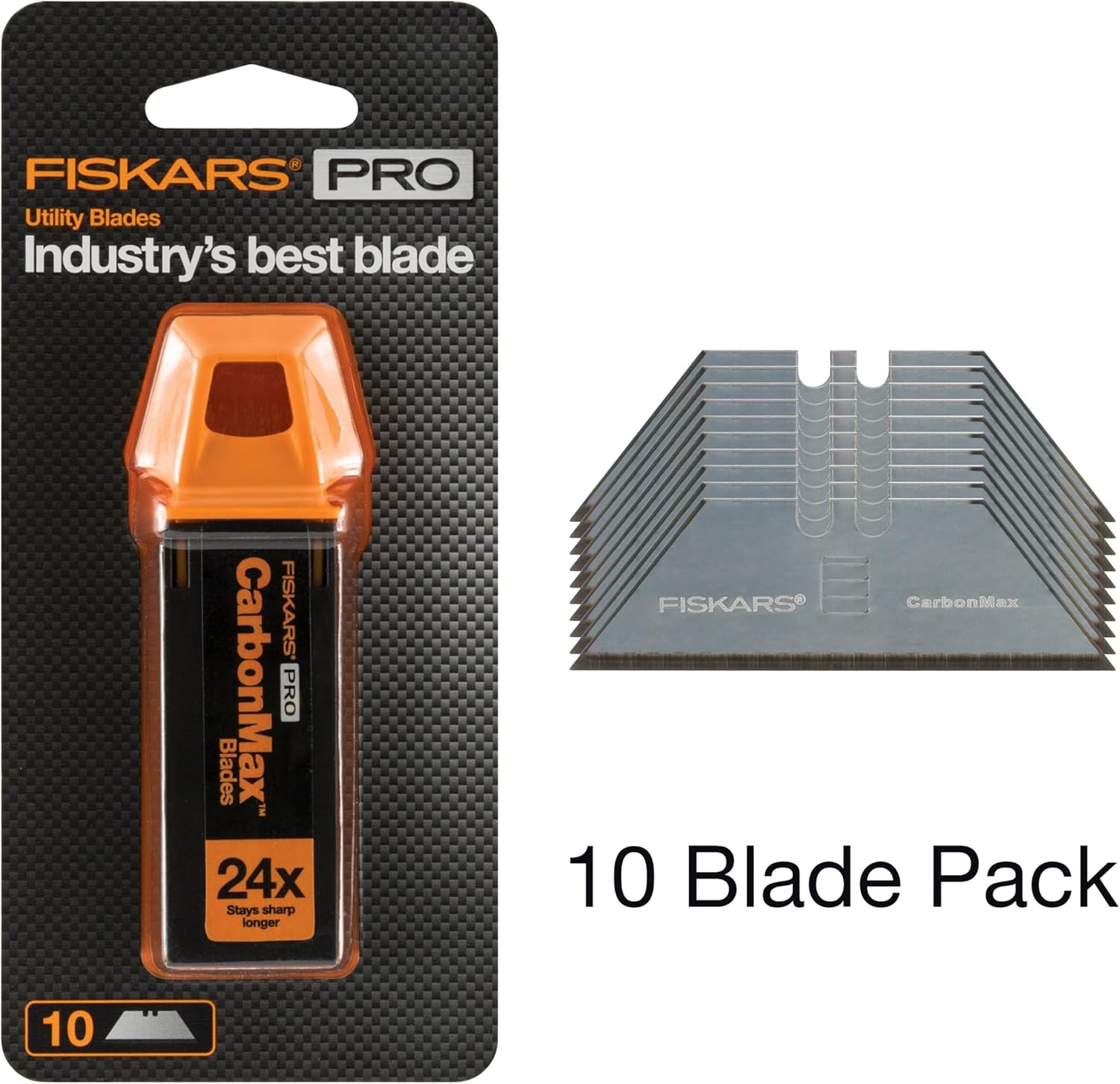 Fiskars 771020-1001 Pro Utility Knife Replacement Blades, 10 Pack, Silver 10 Count(Blades 10 Pack)