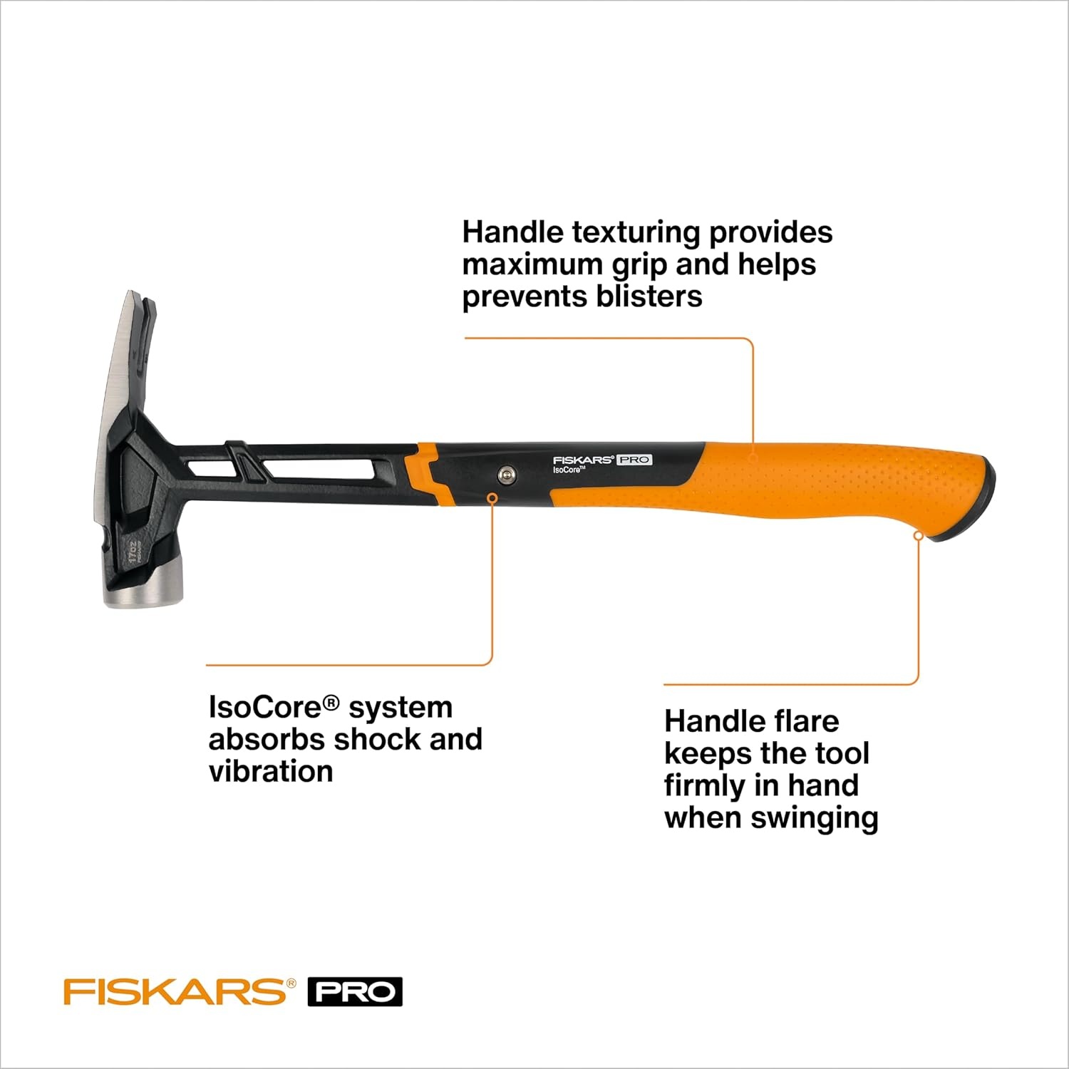 Fiskars Pro IsoCore 17 oz Framing Hammer (16″) – with Rip Claw, Shock-Absorbing Grip, and Magnetic Nail Starter – Drive Large Nails into Tough Wood – Construction and Home Improvement Tools(IsoCore Framing Hammer 17 oz)