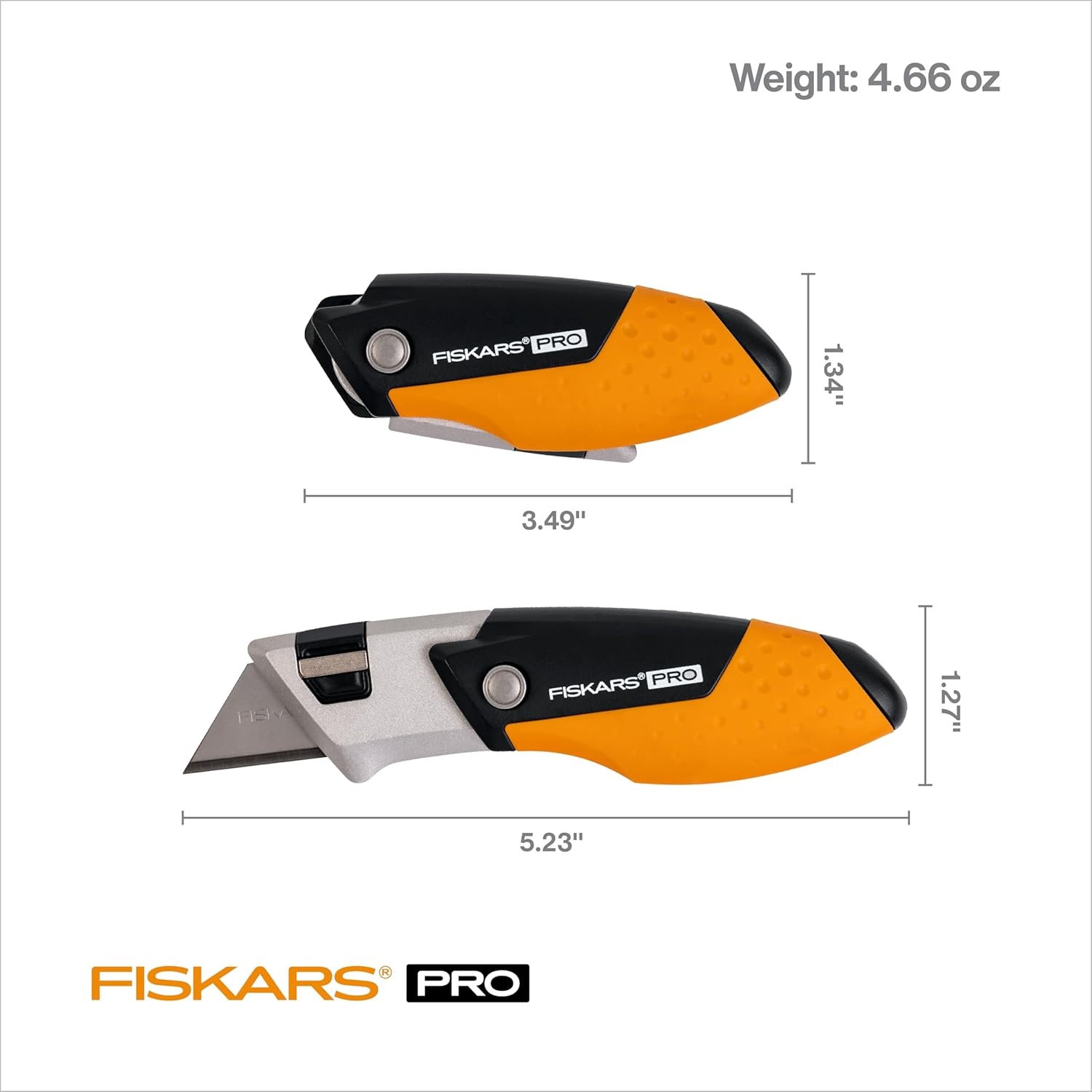 Fiskars Pro Retractable Utility Knife, Heavy Duty Box Cutter with CarbonMax Long-lasting Snap Blade, and Easy Hinge Open with Quick Blade Change and Storage, Orange/Black(Compact)