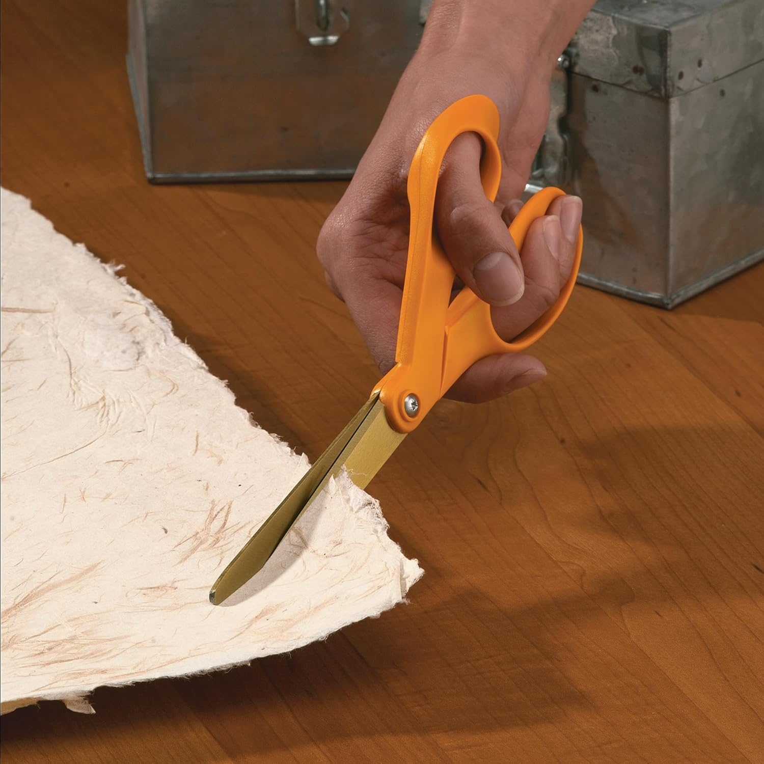 Fiskars Titanium Shop Shears, Stainless Steel Precision-ground Scissors for All Purposes, Yard and Garden Tool, 9 in, Orange
