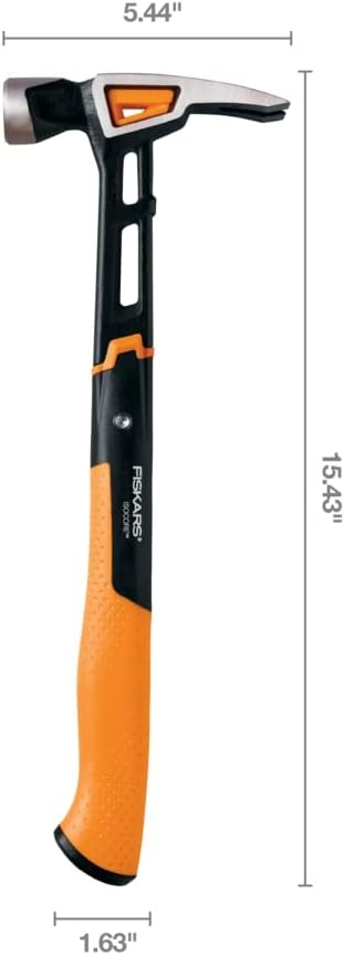 Fiskars Pro IsoCore 17 oz Framing Hammer (16″) – with Rip Claw, Shock-Absorbing Grip, and Magnetic Nail Starter – Drive Large Nails into Tough Wood – Construction and Home Improvement Tools(General Hammer 20 oz 15.5 in)