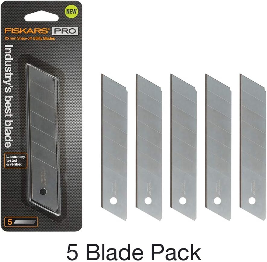 FIskars Pro Utility Knife Replacement Blades, 25mm Snap-Off Carbon Ax Blades, Pack of 5(25 mm 5 Pack)