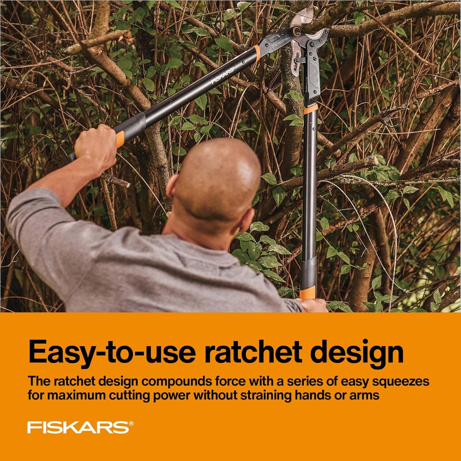 Fiskars DualAction Lopper, 2-in-1 Lopper with Dual Cutting Modes, S Mode for Precise Snips for Stems, L Mode for Power Through Branches, Low Friction Steel Blade, 2″ Cutting Capacity(32″ Ratchet Anvil)
