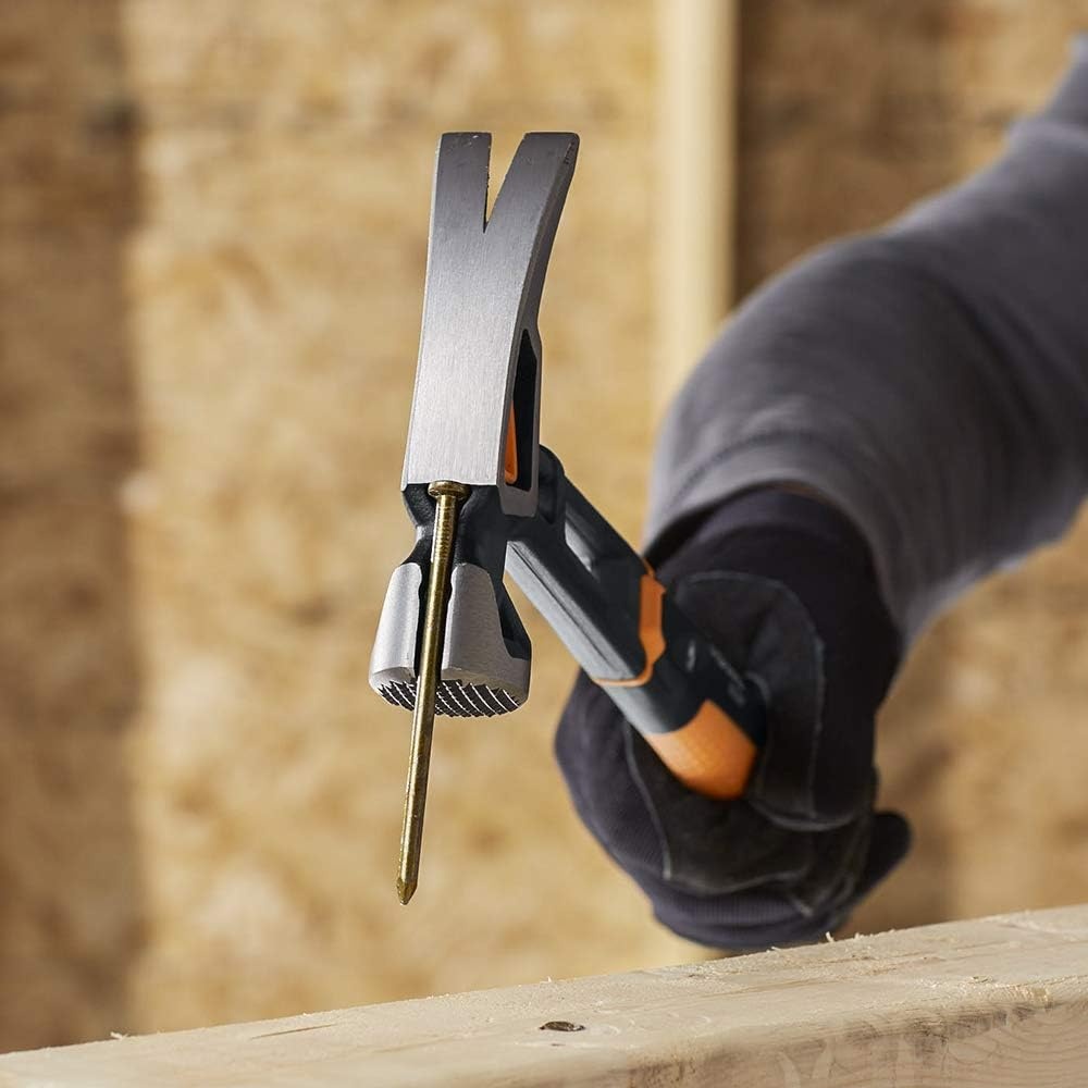 Fiskars Pro IsoCore 17 oz Framing Hammer (16″) – with Rip Claw, Shock-Absorbing Grip, and Magnetic Nail Starter – Drive Large Nails into Tough Wood – Construction and Home Improvement Tools(Milled Face Framing 22 oz)