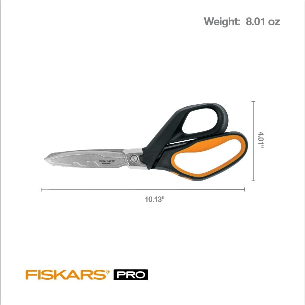 Fiskars PowerArc Easy Action Shears, Heavy Duty Scissors, Curved Stainless Steel Blades & SoftGrip Ergonomic Handle, 10, Orange/Gray(Heavy Duty 10 in.)