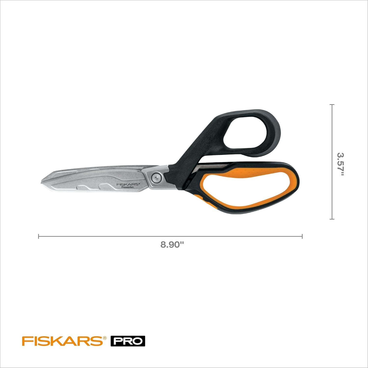 Fiskars PowerArc Easy Action Shears, Heavy Duty Scissors, Curved Stainless Steel Blades & SoftGrip Ergonomic Handle, 10, Orange/Gray(Serrated 8 in.)