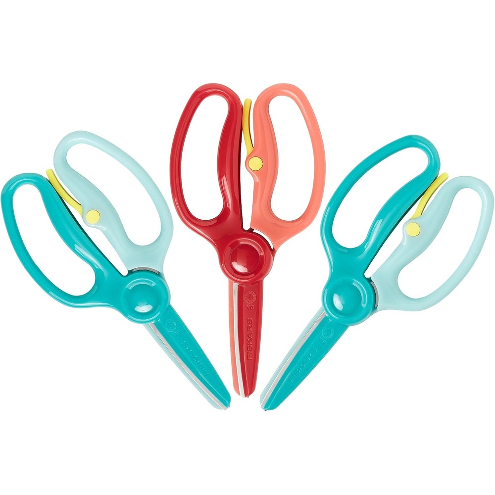 Fiskars Training Scissors for Preschoolers Ages 3+, Small Kids Safety Scissors with Training Lever, Easy to Use, Preschooler Art Supplies, Back To School, Turquoise(2-Pack)