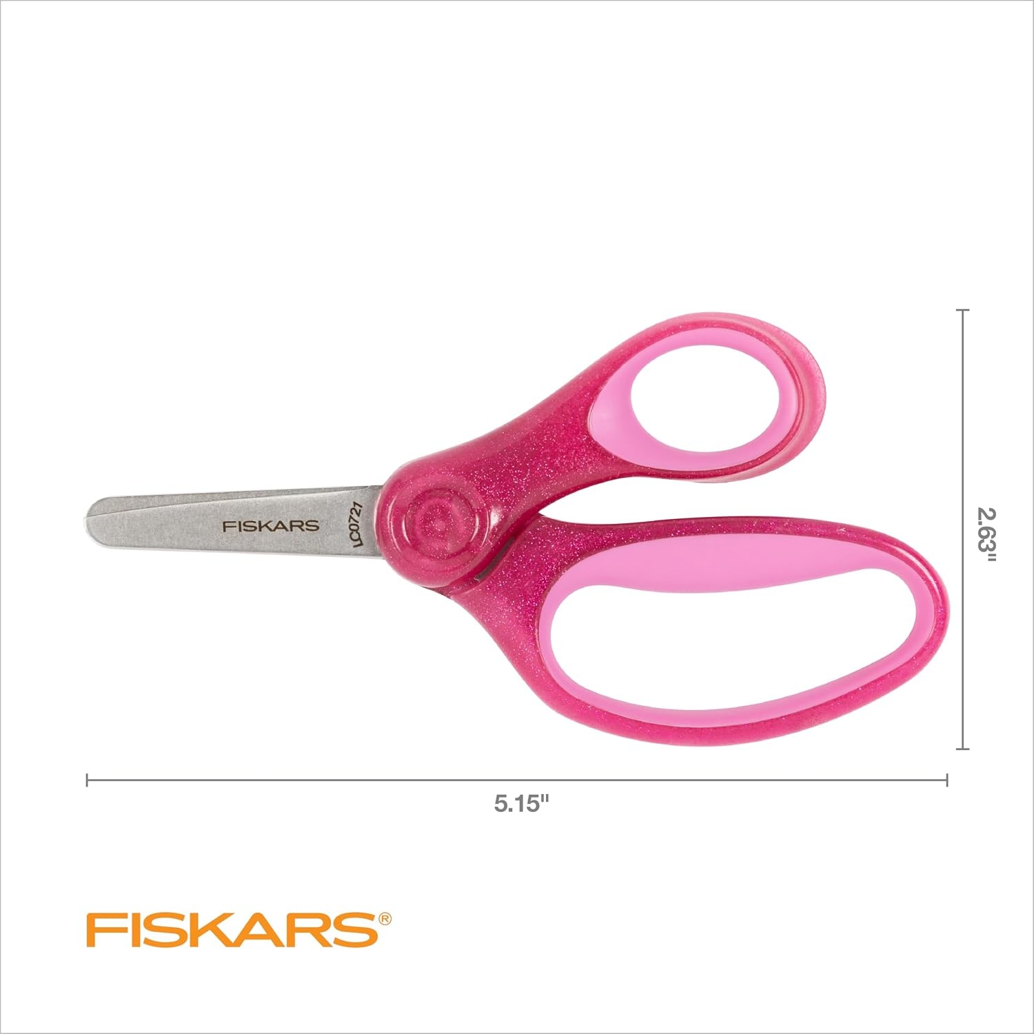 Fiskars 5″ SoftGrip Blunt-Tip Scissors for Kids Ages 4-7, Scissors for School or Crafting, Back to School Supplies, Blue Lightning(Pink Glitter)