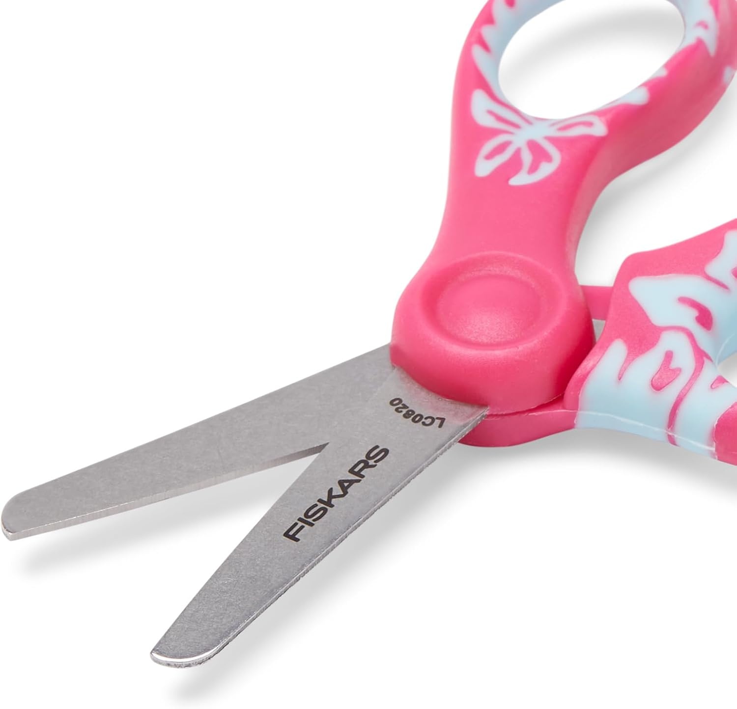 Fiskars 5″ SoftGrip Blunt-Tip Scissors for Kids Ages 4-7, Scissors for School or Crafting, Back to School Supplies, Blue Lightning(Pink Floral)
