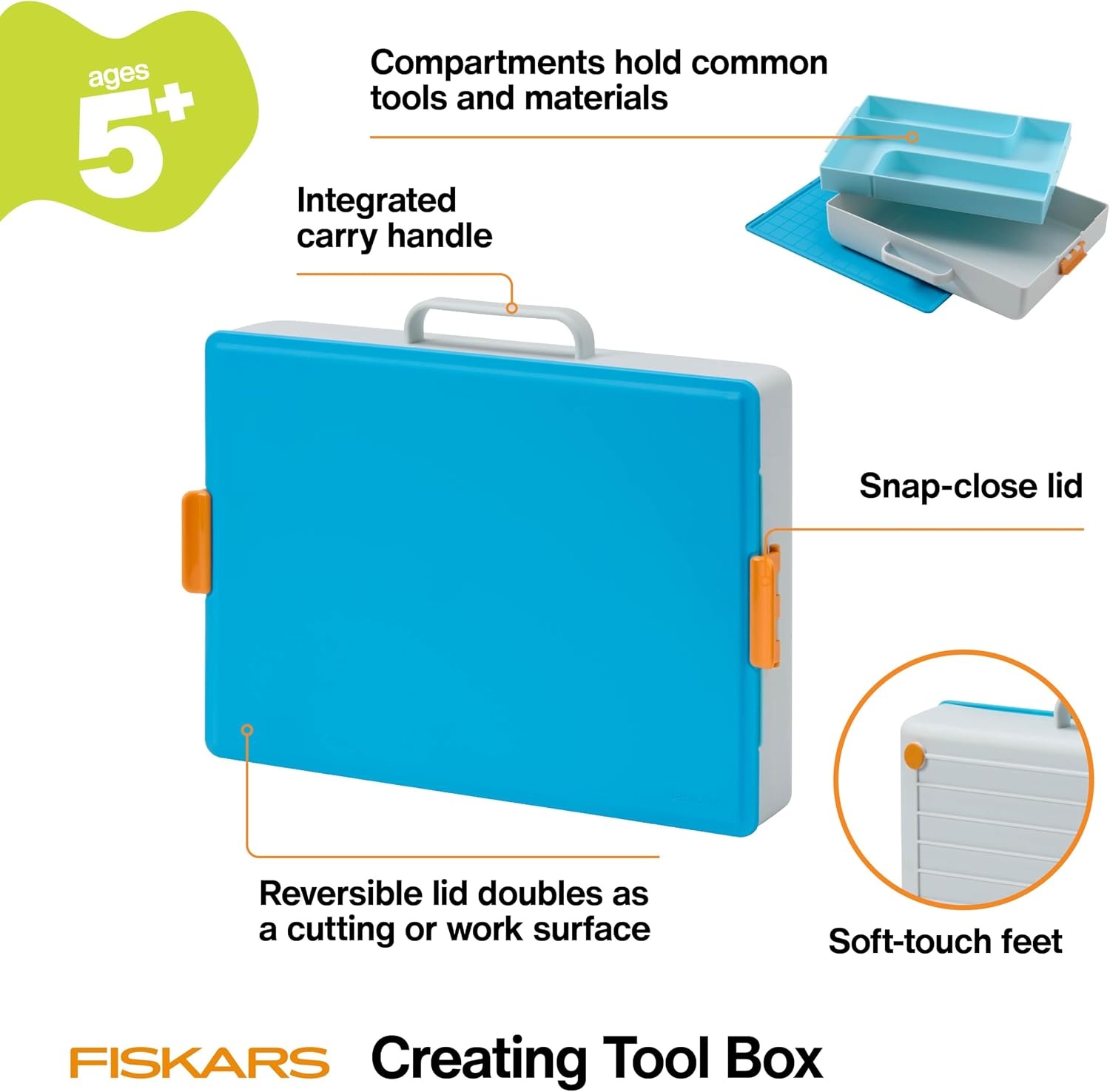 Fiskars Kids Cardboard Creator – Safer Cardboard Cutting Tool with Ergonomic SoftGrip Handle, For Craft and School Supplies, 5 inches(Creating Toolbox)