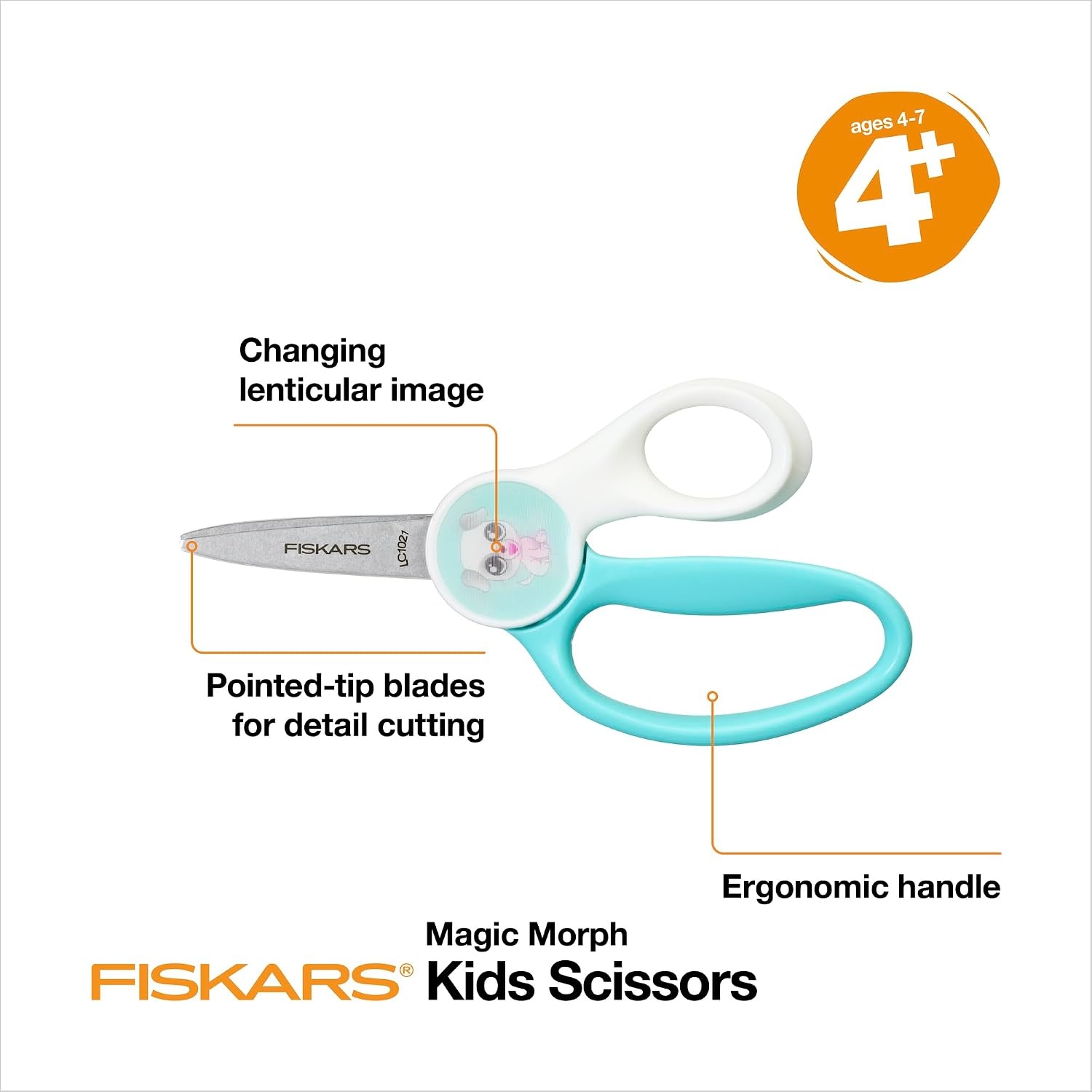FISKARS Magic Morph Kids Scissors – Image Moves when Tilted – Pointed-tip for Ages 4+ – Fun Puppy Design – Back to School Supplies