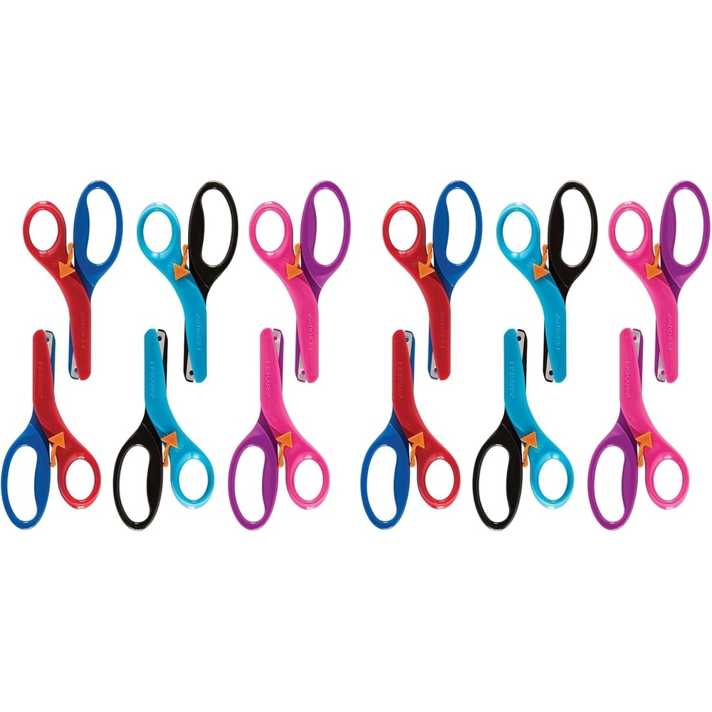 Fiskars Training Scissors for Preschoolers Ages 3+, Small Kids Safety Scissors with Training Lever, Easy to Use, Preschooler Art Supplies, Back To School, Turquoise(12-Pack)