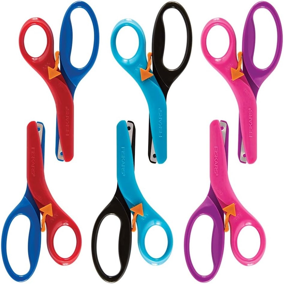 Fiskars Training Scissors for Preschoolers Ages 3+, Small Kids Safety Scissors with Training Lever, Easy to Use, Preschooler Art Supplies, Back To School, Turquoise(6-Pack)