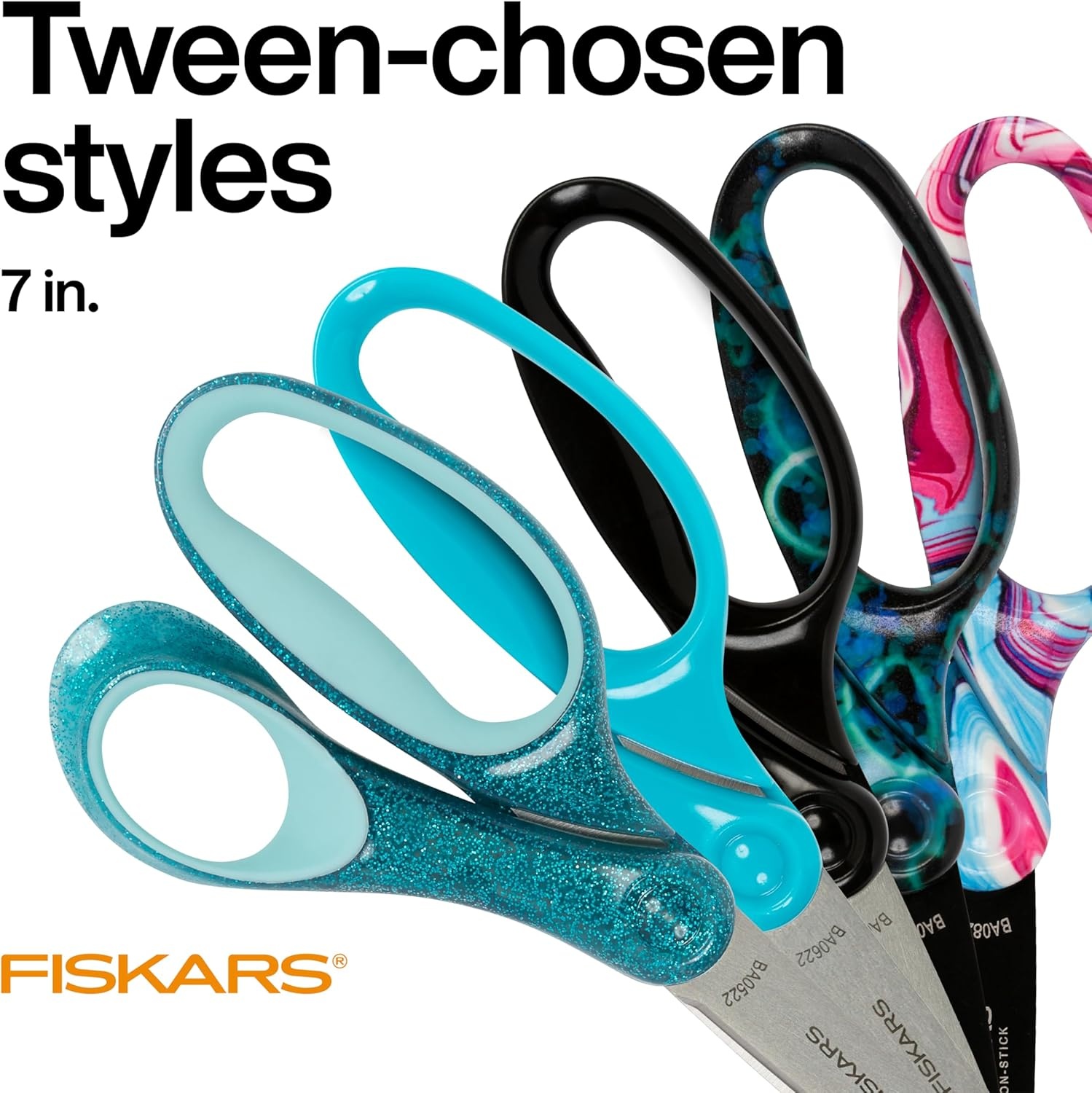 Fiskars 7″ SoftGrip Left-Handed Student Glitter Scissors for Kids 12+ – Left-Handed Scissors for School or Crafting – Back to School Supplies – Blue Glitter(Purple Glitter)