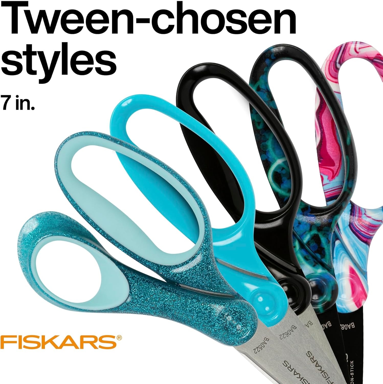 Fiskars 7″ SoftGrip Left-Handed Student Glitter Scissors for Kids 12+ – Left-Handed Scissors for School or Crafting – Back to School Supplies – Blue Glitter(Turquoise Glitter)