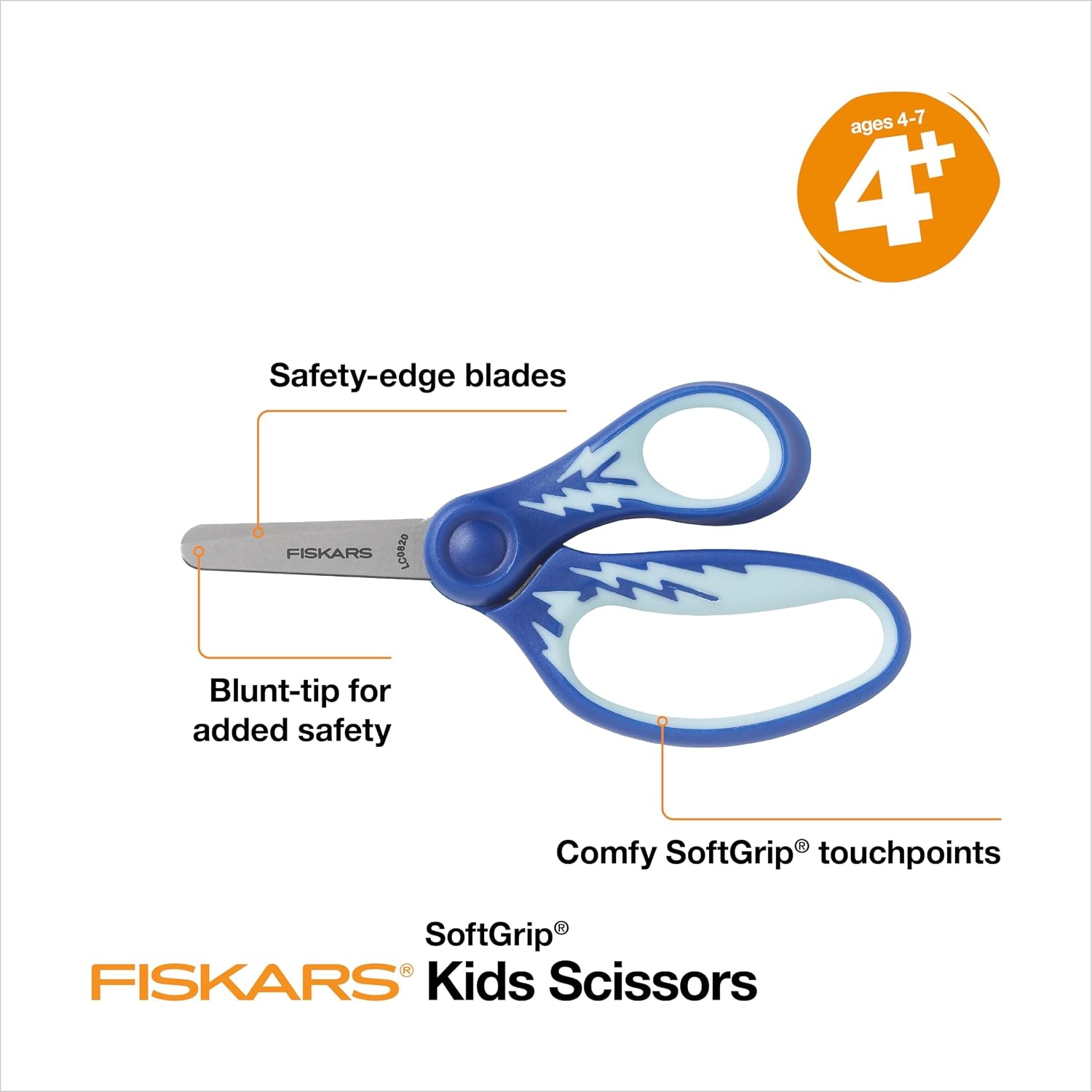 Fiskars 5″ SoftGrip Blunt-Tip Scissors for Kids Ages 4-7, Scissors for School or Crafting, Back to School Supplies, Blue Lightning(Blue Lightning)