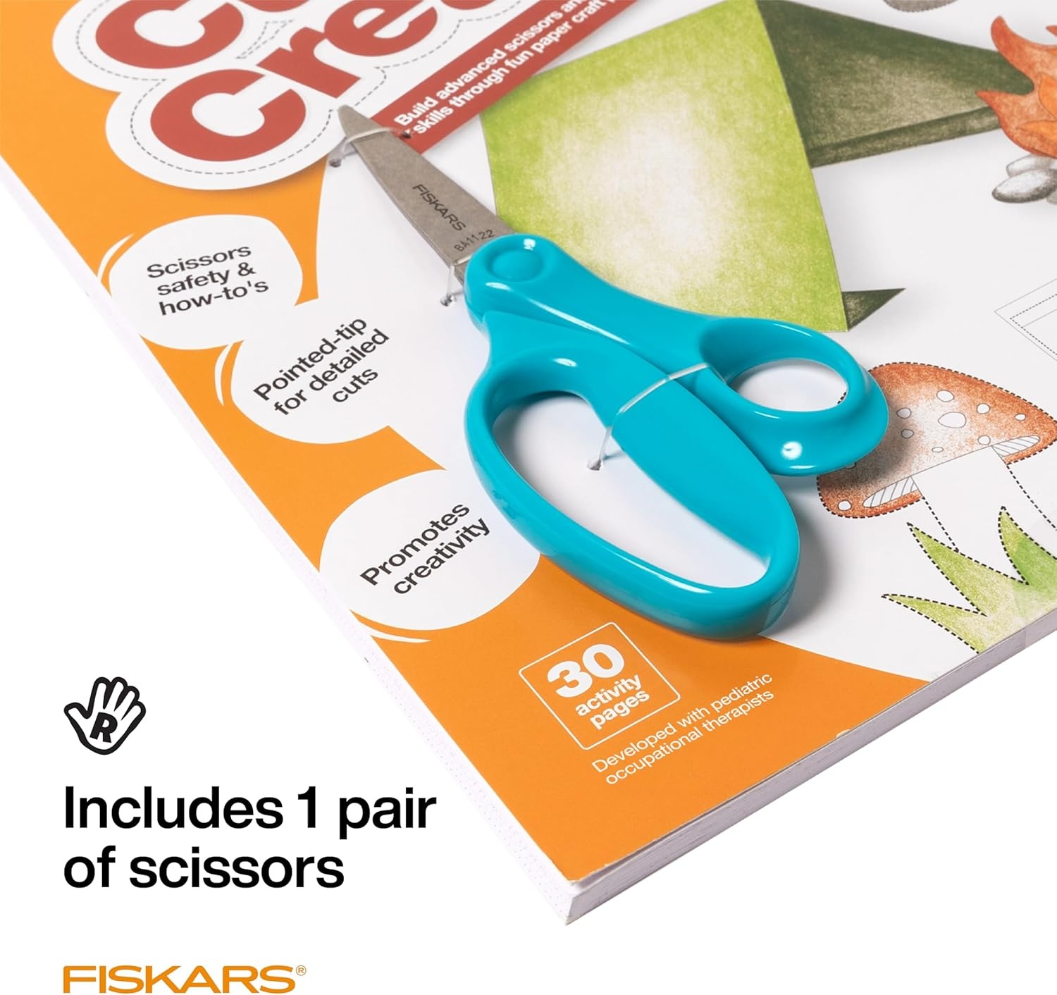 Fiskars Cut & Create Activity Book with 6″ Big Kids Scissors, For Ages 8+(Ages 8+)