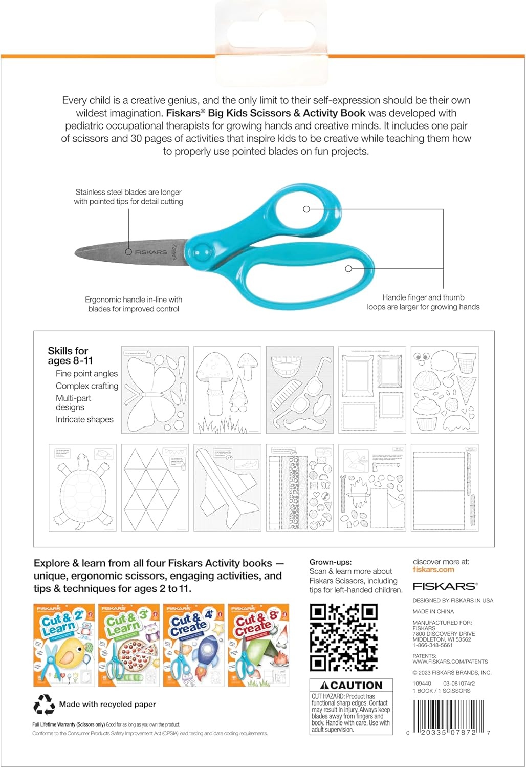 Fiskars Cut & Create Activity Book with 6″ Big Kids Scissors, For Ages 8+(Ages 8+)