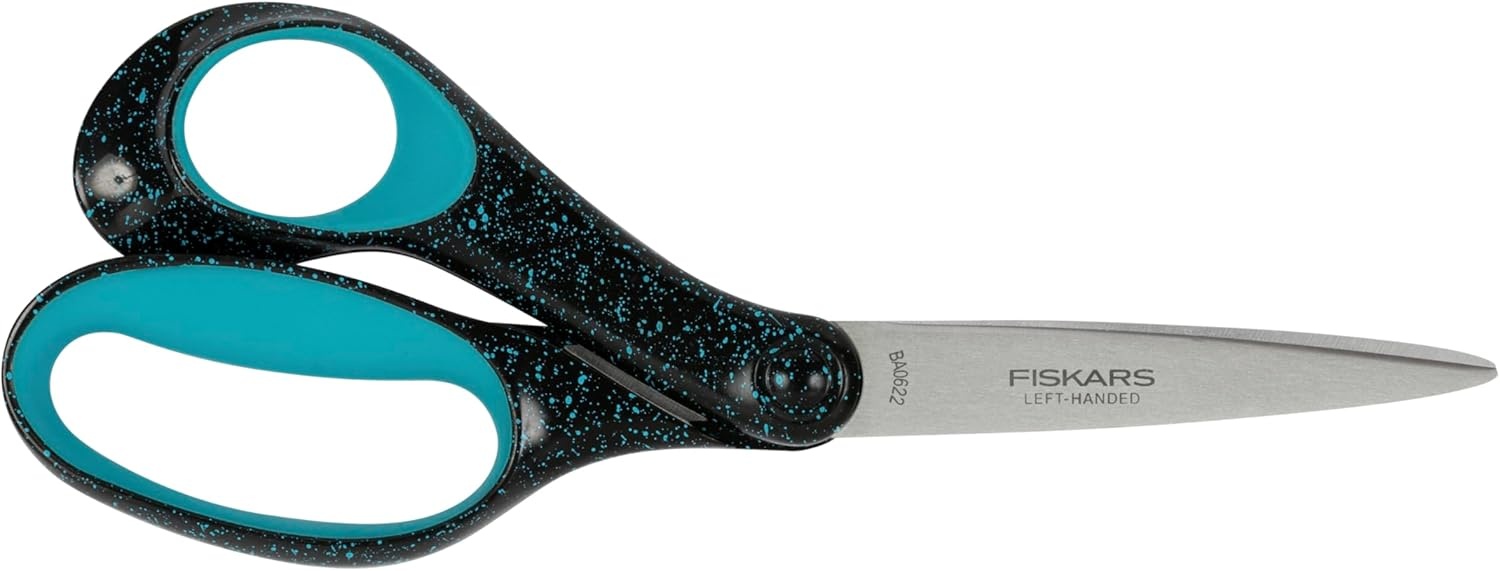 Fiskars 8″ Left-Handed Softgrip Teen Scissors for Ages 15+ – Scissors for School or Crafting, Back to School Supplies, Blue Speckled(Blue Speckled – Left-Handed)