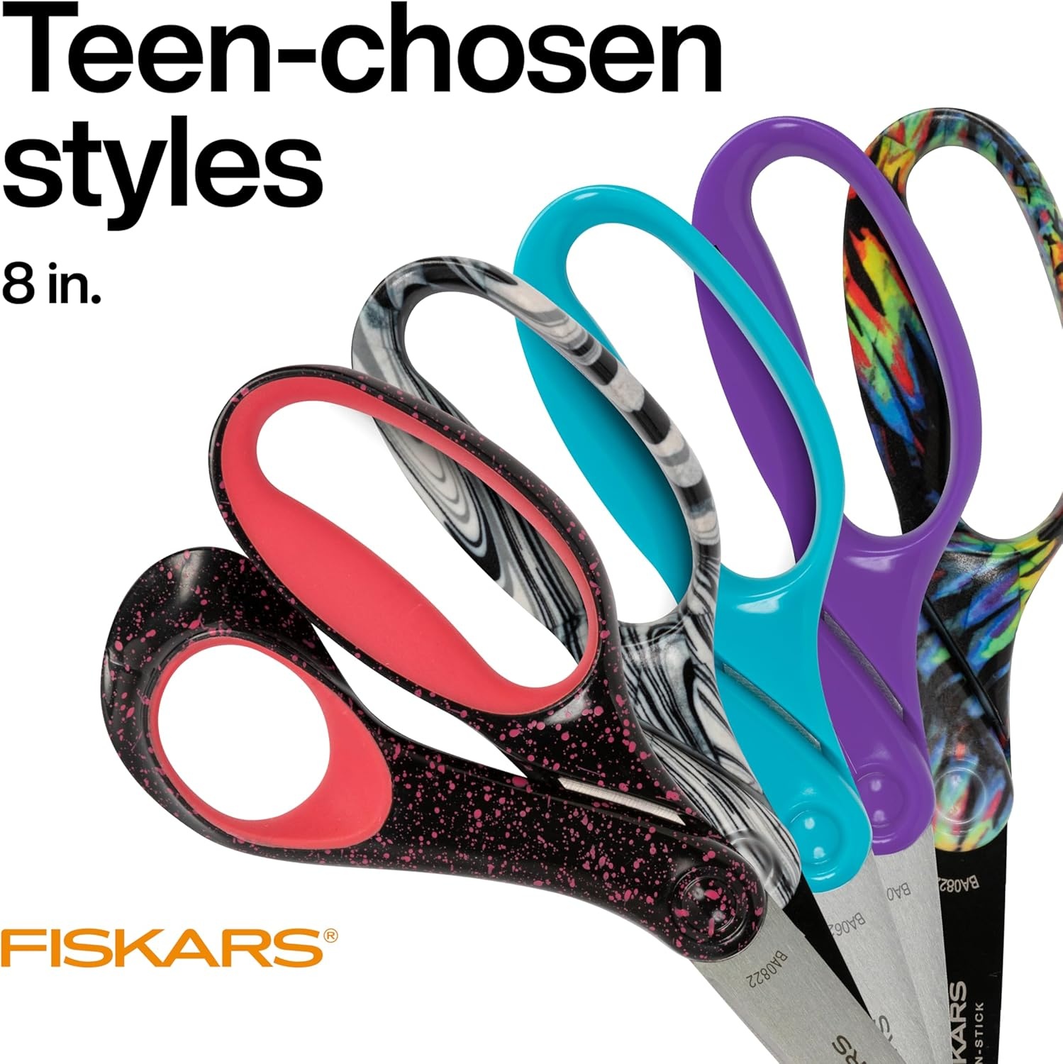 Fiskars 8″ Left-Handed Softgrip Teen Scissors for Ages 15+ – Scissors for School or Crafting, Back to School Supplies, Blue Speckled(Blue Speckled – Left-Handed)