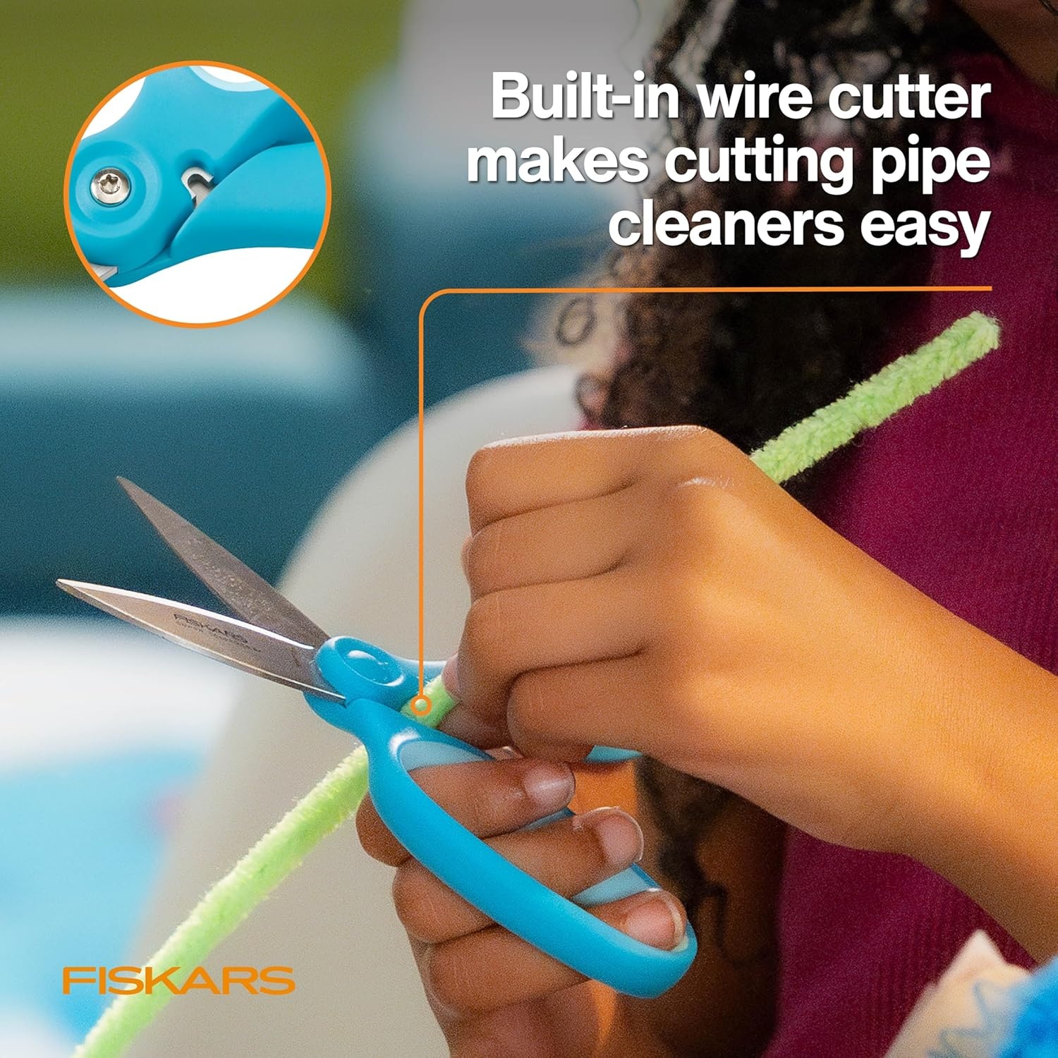 Fiskars Kids Cardboard Creator – Safer Cardboard Cutting Tool with Ergonomic SoftGrip Handle, For Craft and School Supplies, 5 inches(Super Scissors)
