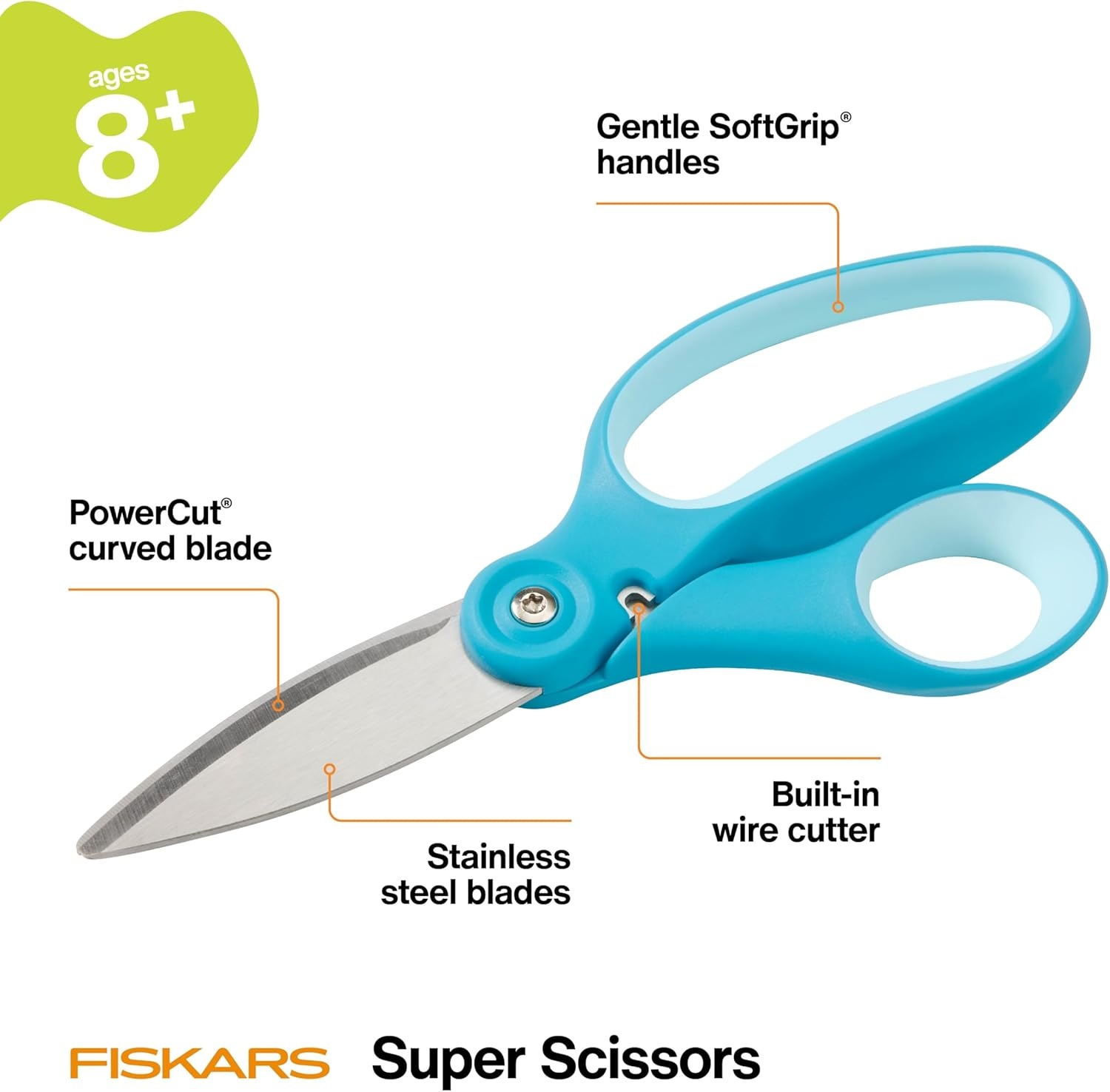 Fiskars Kids Cardboard Creator – Safer Cardboard Cutting Tool with Ergonomic SoftGrip Handle, For Craft and School Supplies, 5 inches(Super Scissors)