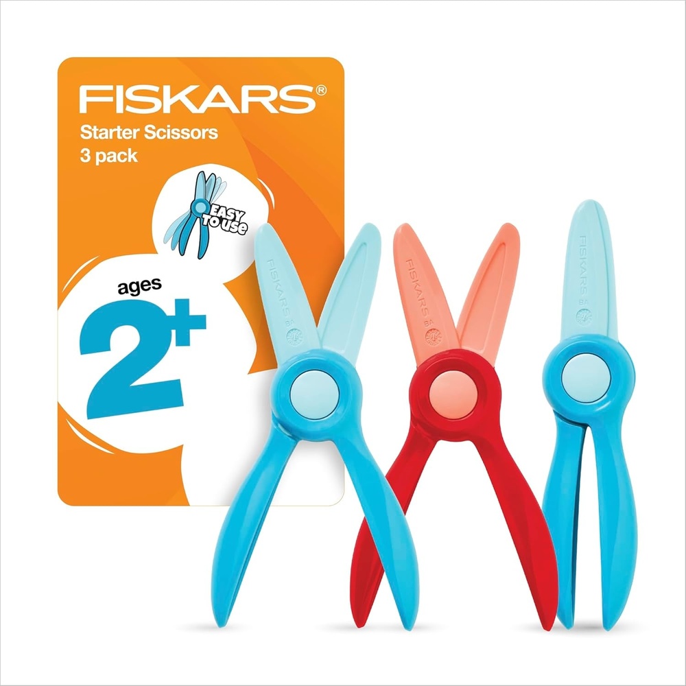 Fiskars Training Scissors for Preschoolers Ages 3+, Small Kids Safety Scissors with Training Lever, Easy to Use, Preschooler Art Supplies, Back To School, Turquoise(3-Pack)