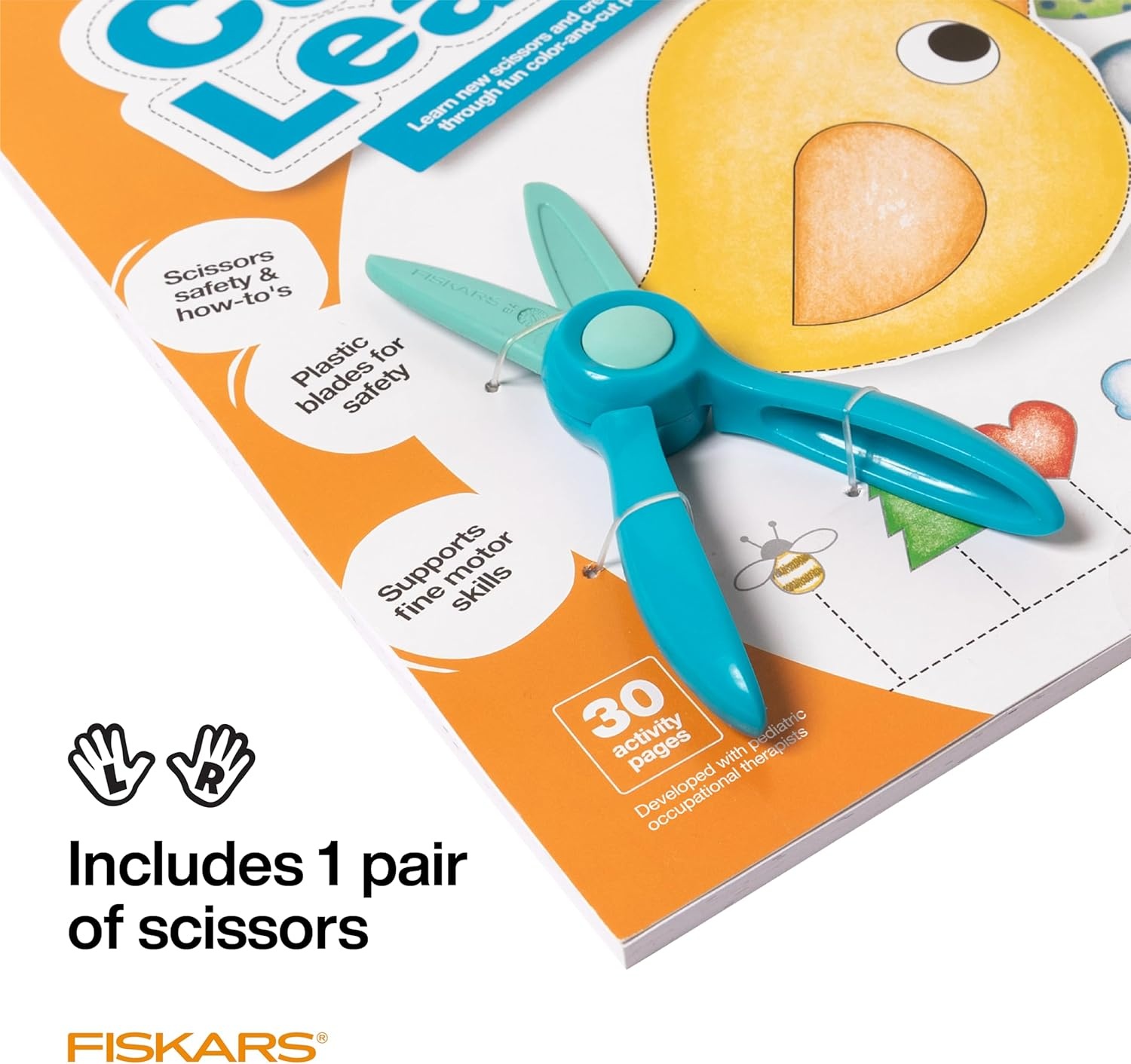 Fiskars Cut & Create Activity Book with 6″ Big Kids Scissors, For Ages 8+(Ages 2+)
