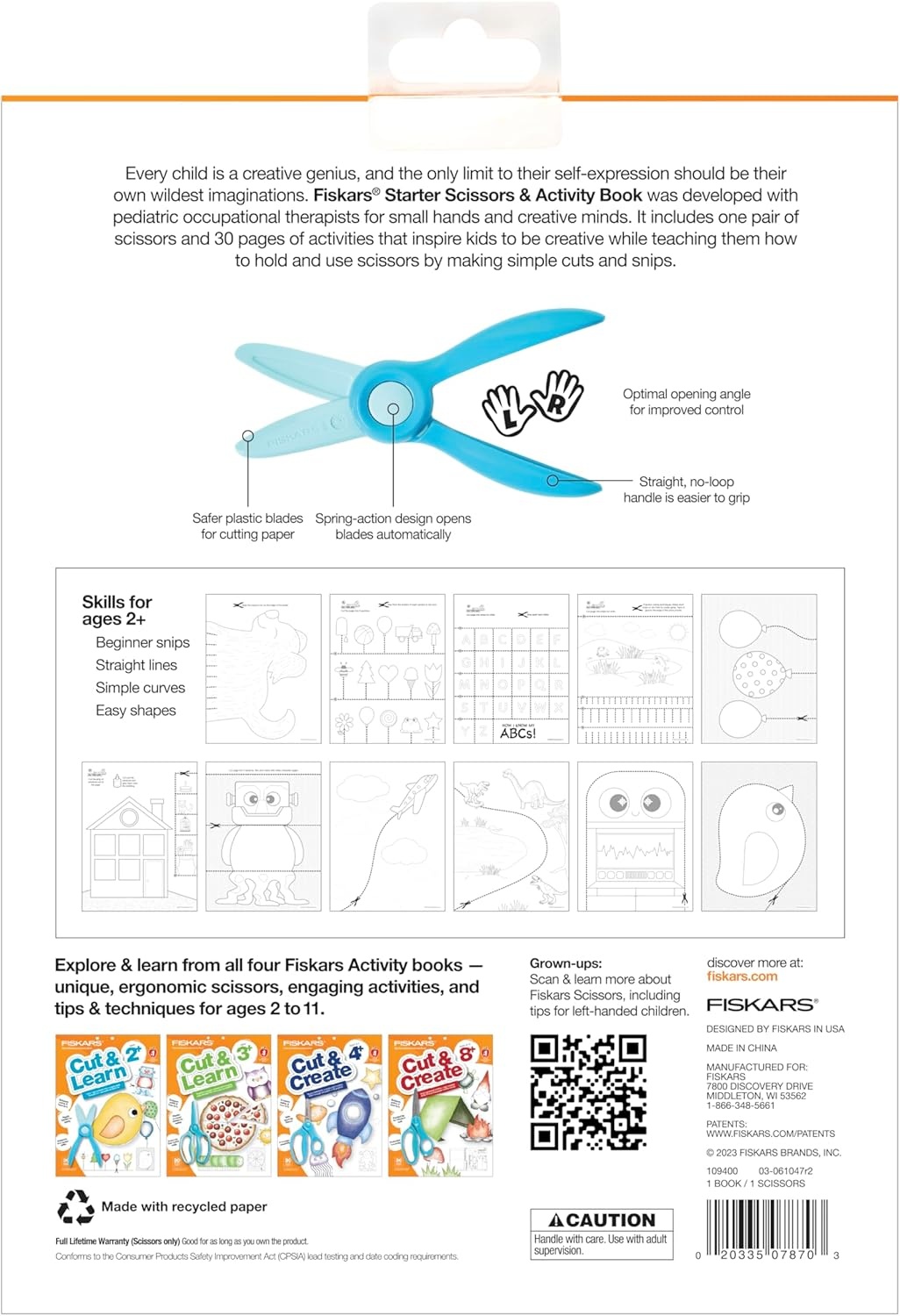 Fiskars Cut & Create Activity Book with 6″ Big Kids Scissors, For Ages 8+(Ages 2+)