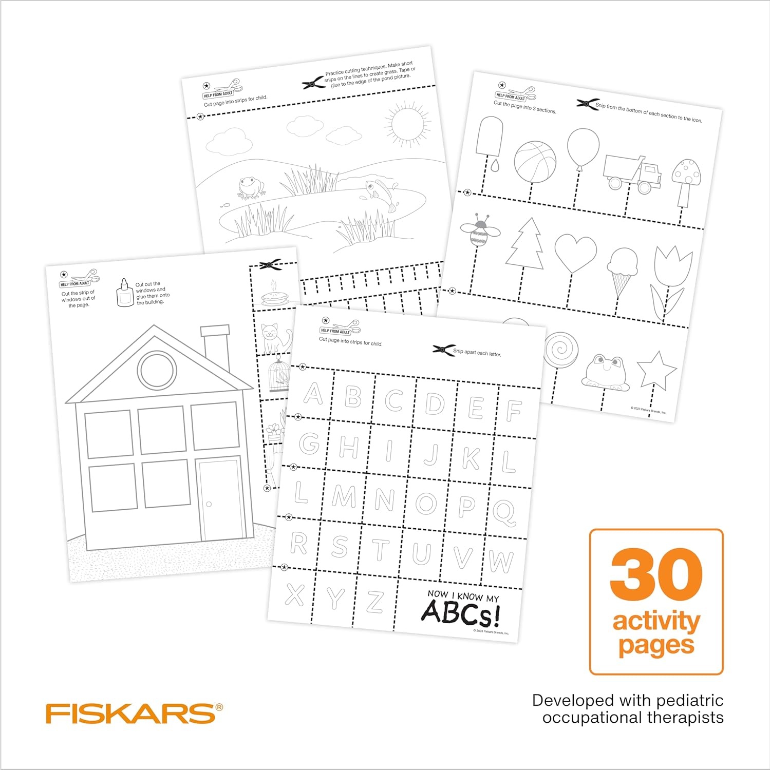 Fiskars Cut & Create Activity Book with 6″ Big Kids Scissors, For Ages 8+(Ages 2+)
