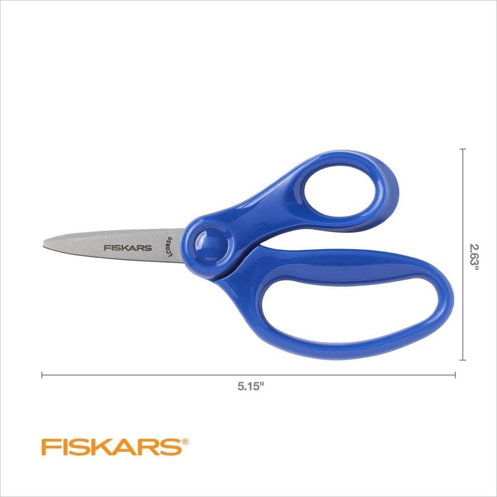 Fiskars 5″ Pointed-Tip Scissors for Kids Ages 4-7 – Scissors for School or Crafting – Back to School Supplies – Blue