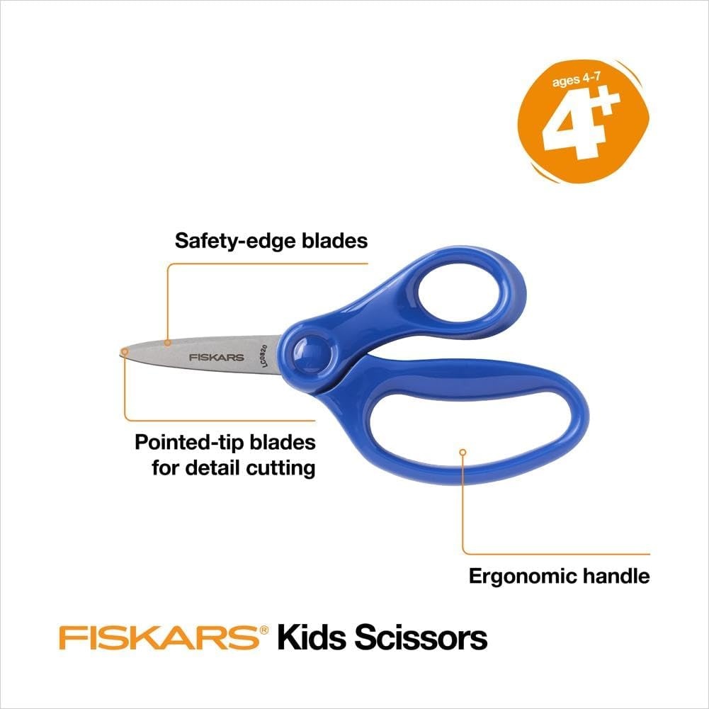 Fiskars 5″ Pointed-Tip Scissors for Kids Ages 4-7 – Scissors for School or Crafting – Back to School Supplies – Blue