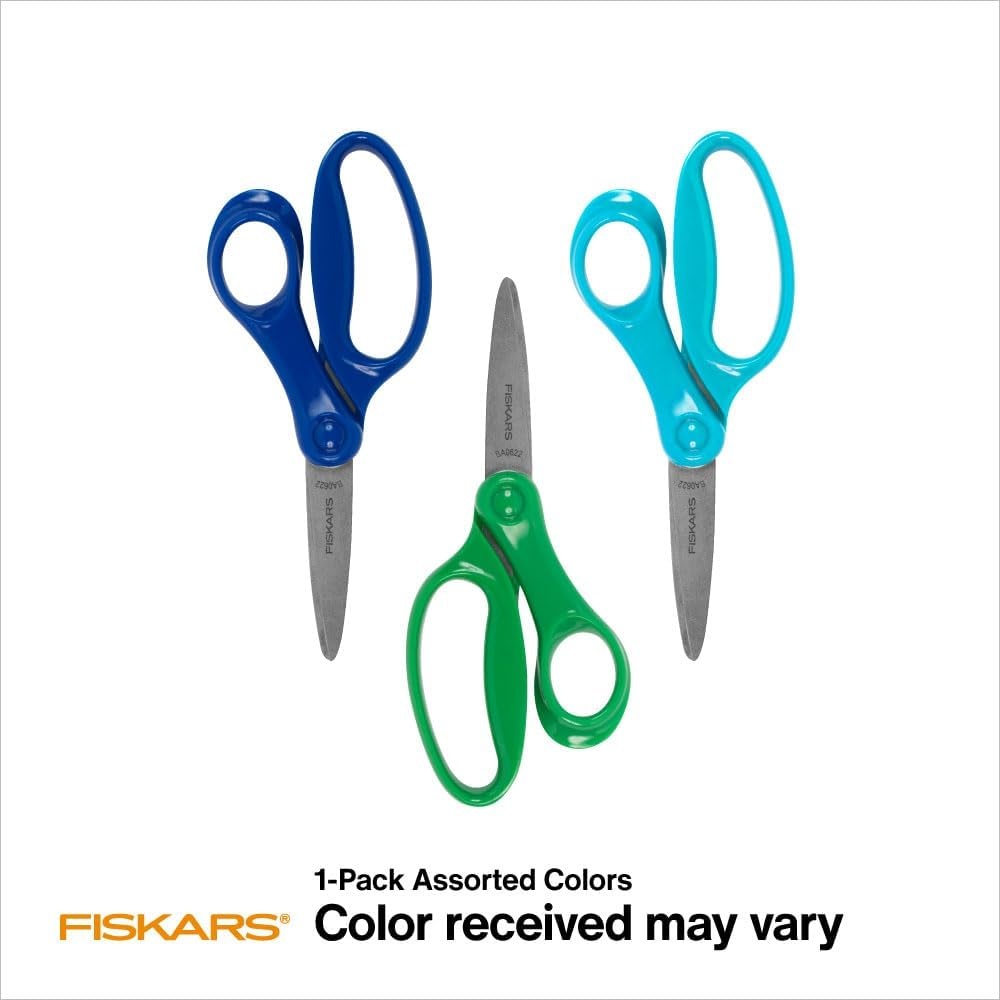 Fiskars 6″ Big Kids Scissors for Kids Ages 8-11, Scissors for School or Crafting, Back to School Supplies, Color May Vary