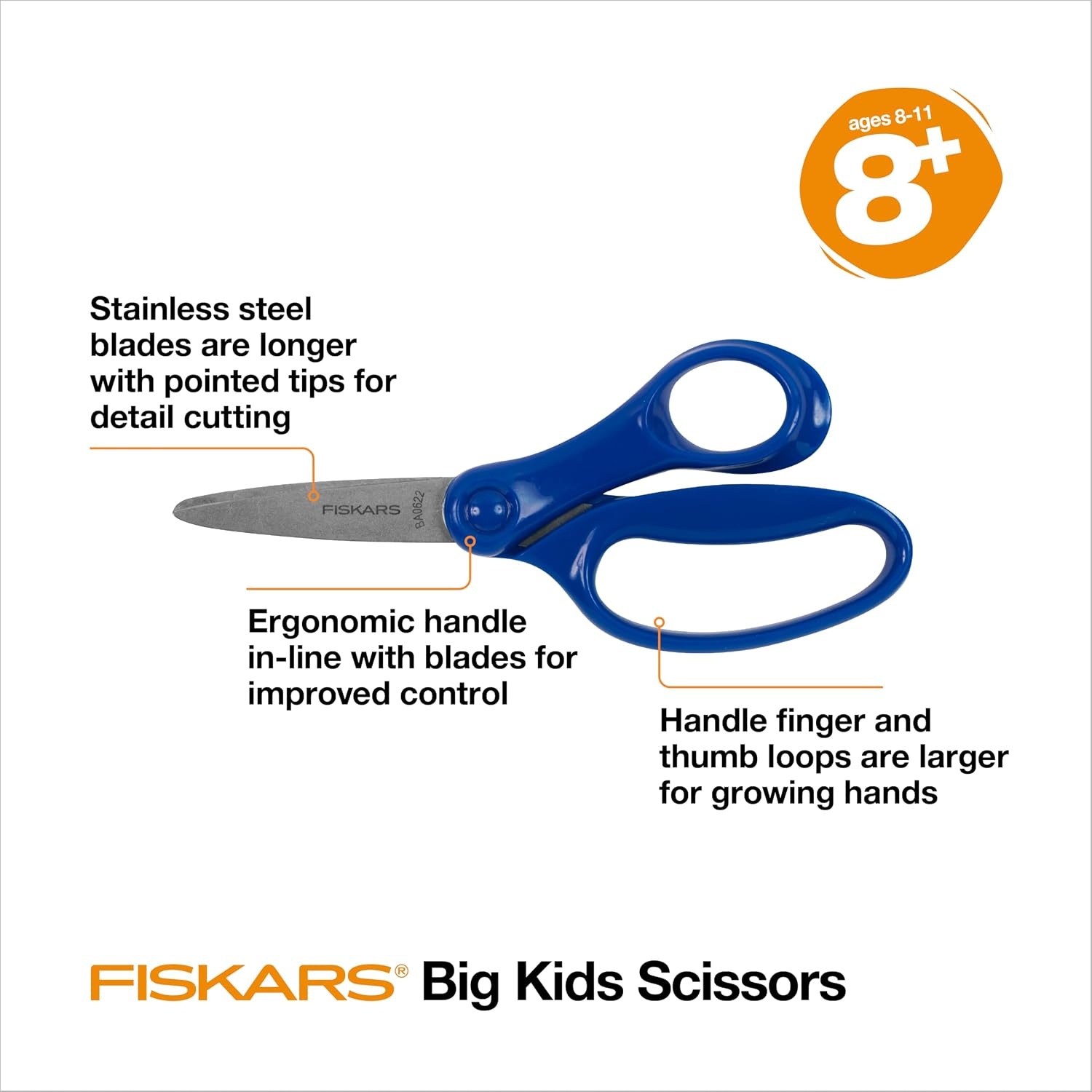 Fiskars 6″ Big Kids Scissors for Kids Ages 8-11, Scissors for School or Crafting, Back to School Supplies, Color May Vary