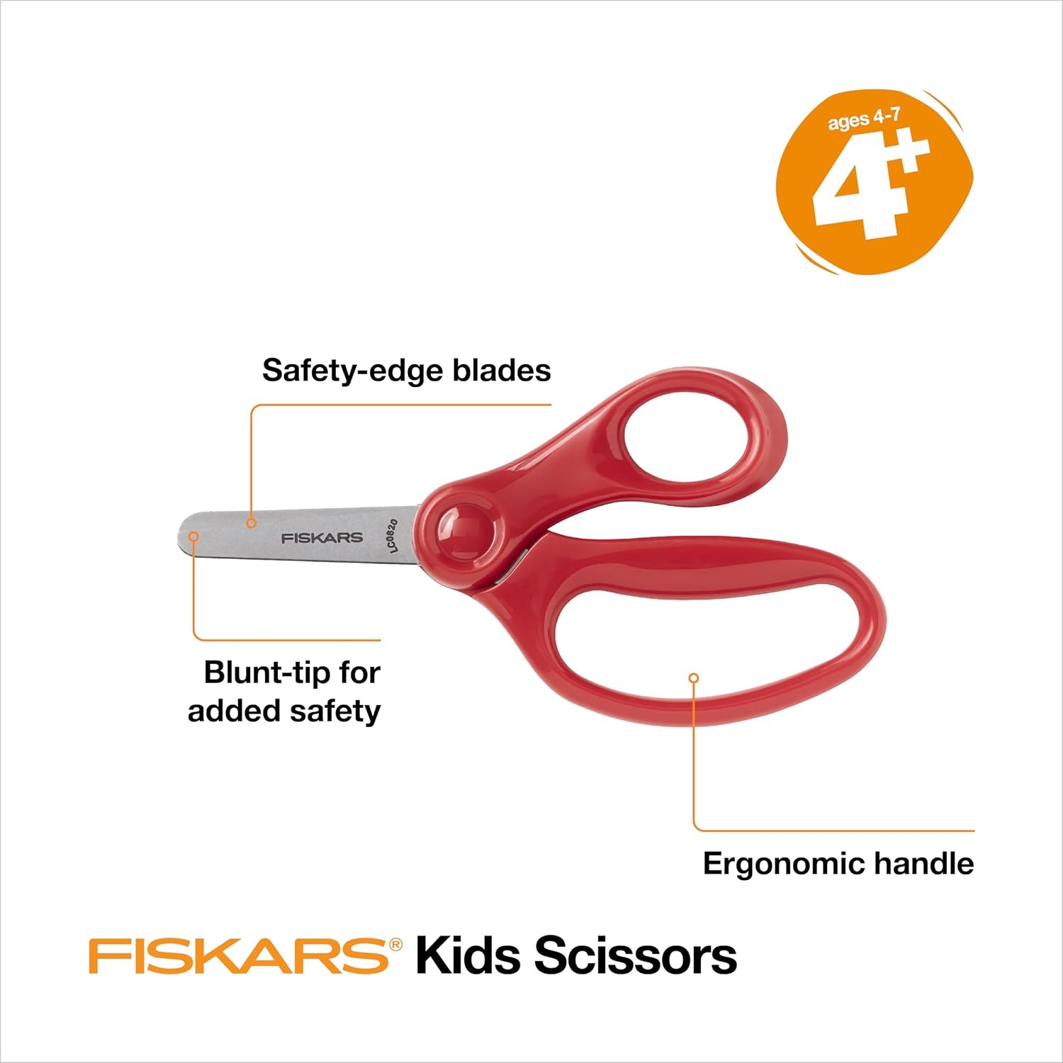 Fiskars 5″ Blunt-Tip Scissors for Kids Ages 4-7, For School or Crafting, Turquoise (Pack of 1)(Red)