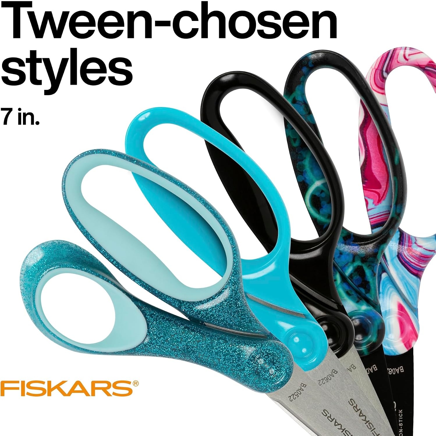 Fiskars 7″ Student Scissors for Kids Ages 12-14, Scissors for School or Crafting, Back to School Supplies, Turquoise(Black)