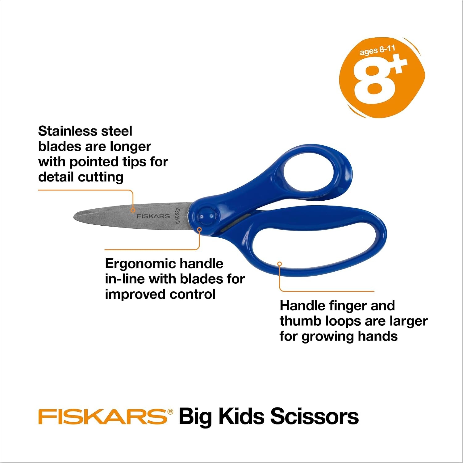 Fiskars 6″ Big Kids Scissors for Kids Ages 8-11, Scissors for School or Crafting, Back to School Supplies, Turquoise(Premium-Blue)