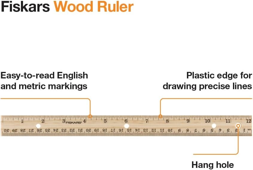 Fiskars Wood Ruler – 12″ Straight Edge Ruler for Kids – Back to School Supplies for Students