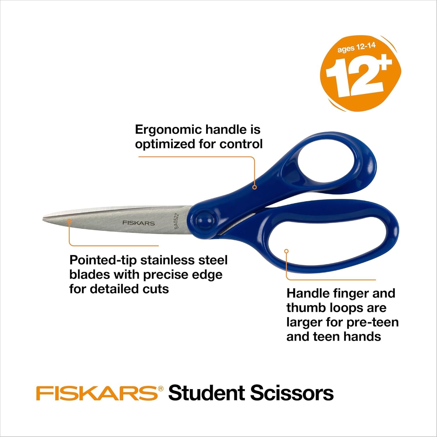 Fiskars 7″ Student Scissors for Kids Ages 12-14, Scissors for School or Crafting, Back to School Supplies, Turquoise(3 Pack – Web)