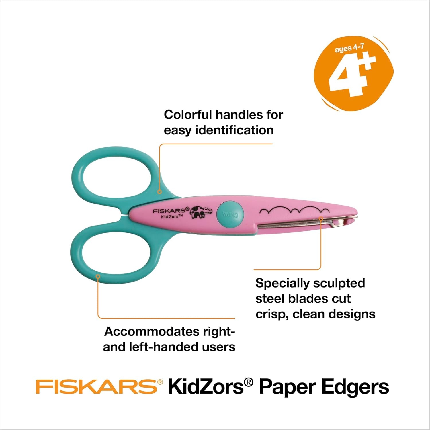 Fiskars Kidzors Paper Edgers Scissors – Decorative Scissors for Paper, Cardstock, & Crafts, For Crafting and School Supplies, 5 inches, 3 Pack(Animal Pattern)