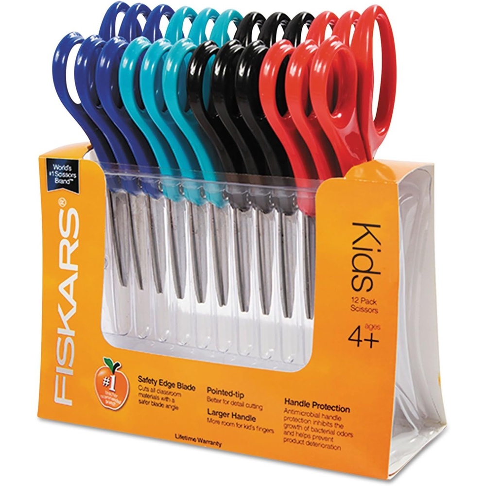 Fiskars 5″ Blunt-Tip Scissors Classpack for Kids Ages 4-7 (12-Pack), Kids Scissors for School or Crafting, Back to School Supplies, Assorted Colors(Pointed-Tip (Pack of 12))