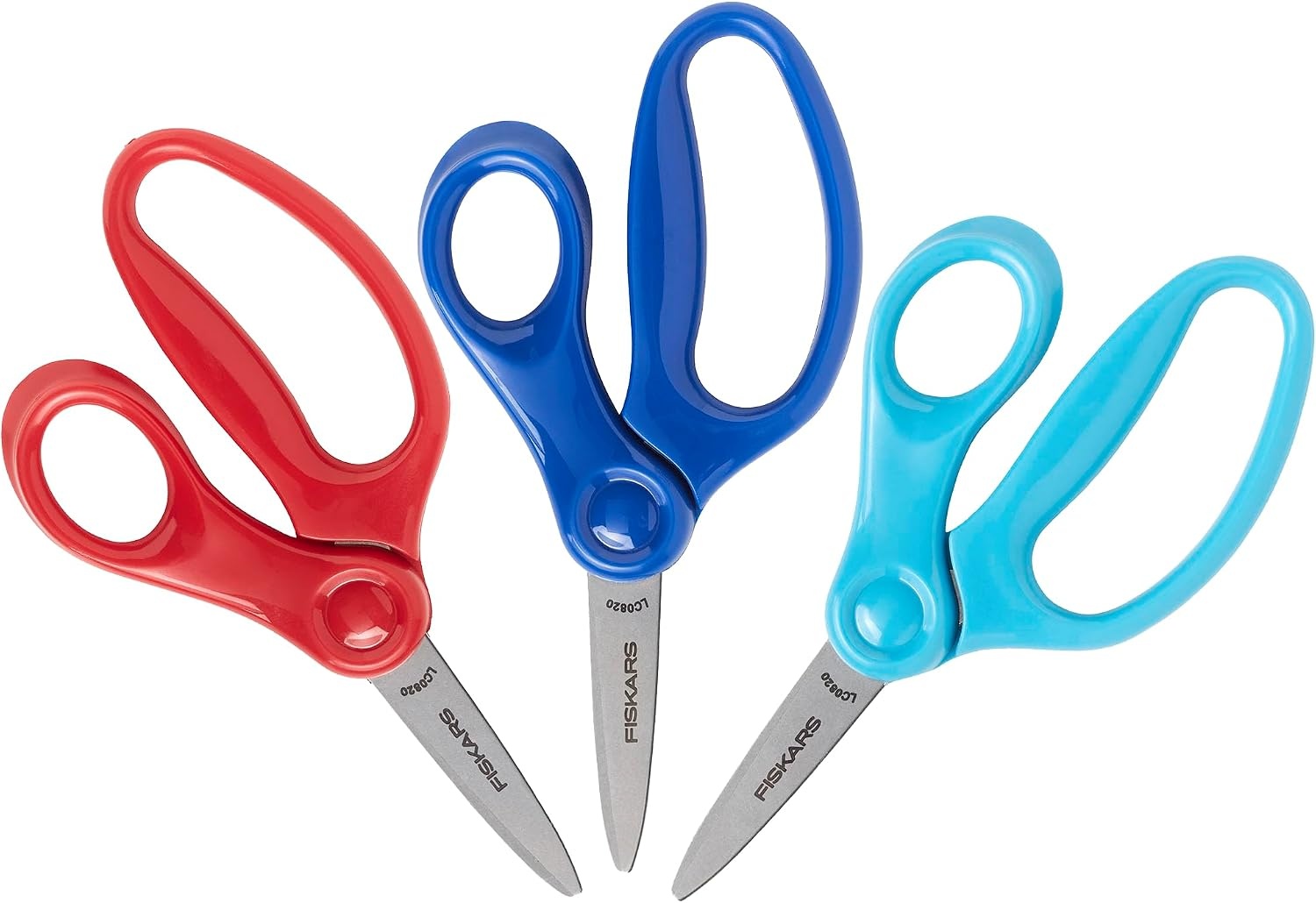 Fiskars 5″ SoftGrip Pointed-Tip Scissors for Kids Ages 4-7 (3-Pack), Scissors for School or Crafting, Back to School Supplies, Blue and Red Lightning(Right-Handed)