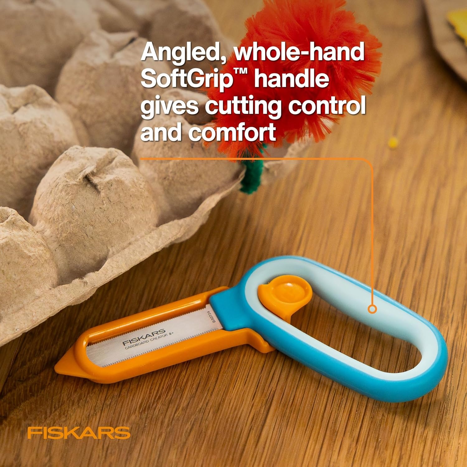 Fiskars Kids Cardboard Creator – Safer Cardboard Cutting Tool with Ergonomic SoftGrip Handle, For Craft and School Supplies, 5 inches(Cardboard Creator)