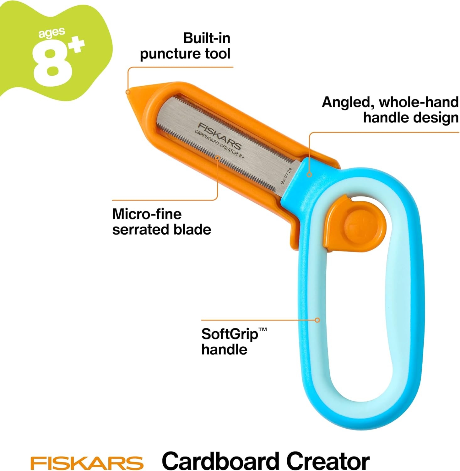 Fiskars Kids Cardboard Creator – Safer Cardboard Cutting Tool with Ergonomic SoftGrip Handle, For Craft and School Supplies, 5 inches(Cardboard Creator)