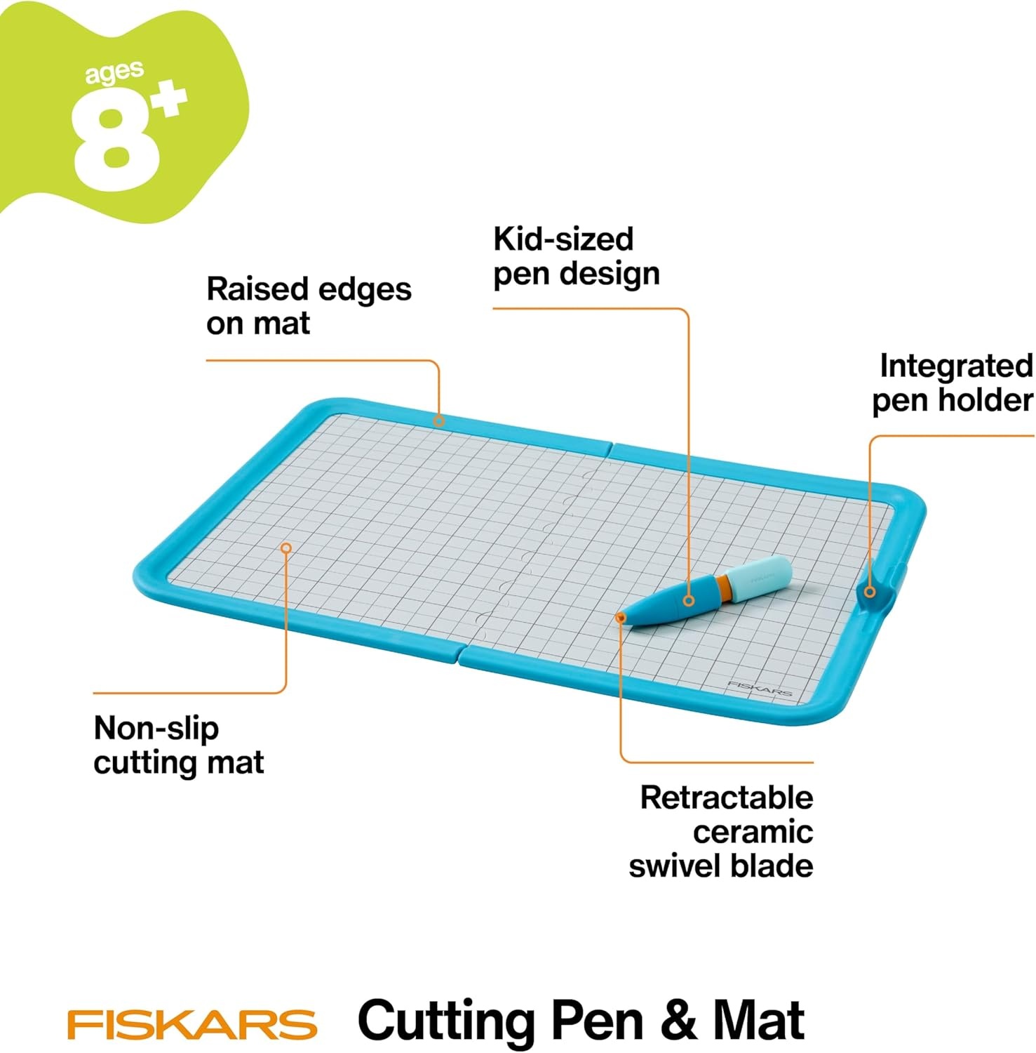 Fiskars Kids Cutting Pen with Foldable Non-Slip Mat – Safe Precision Tool for Crafting and School Projects(Cutting Pen & Mat)