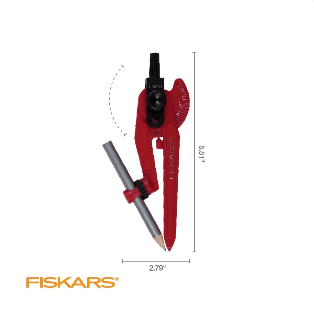 Fiskars Plastic Safety Point Compass Ages 8+ – Draw Perfect Circles up to 12in. with Locking Mechanism – Includes Pencil – Color May Vary