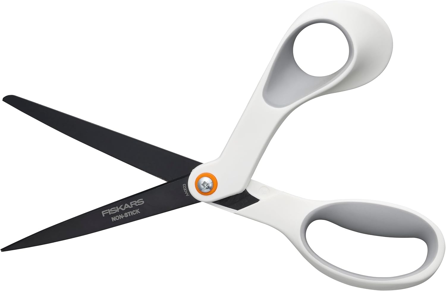 Fiskars 8 Left-Handed Titanium Scissors, SoftGrip Handle for Comfort, Durable Stainless Steel Blades for Home and Office Use(Non-Stick Titanium / White & Orange)